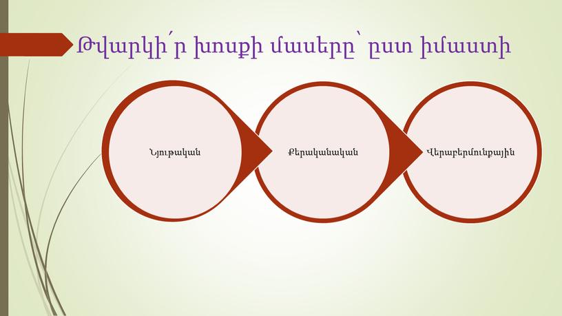 Թվարկի՛ր խոսքի մասերը՝ ըստ իմաստի