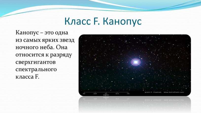 Класс F. Канопус Канопус – это одна из самых ярких звезд ночного неба