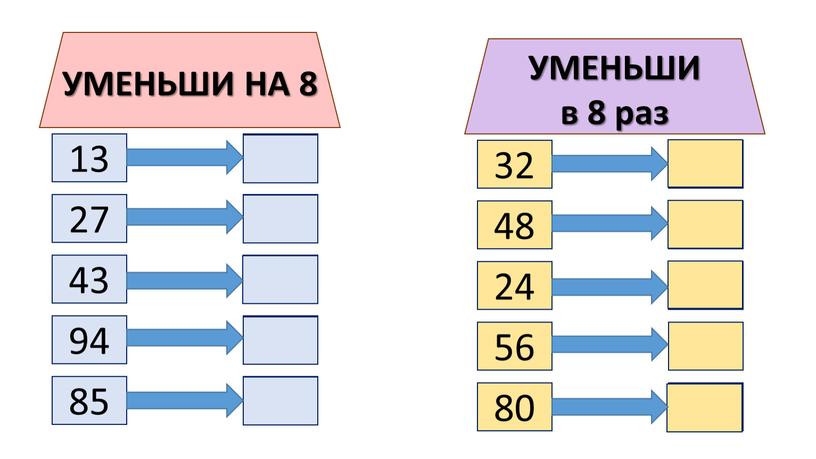 УМЕНЬШИ НА 8 48 24 56 80 32 6 3 7 10 4