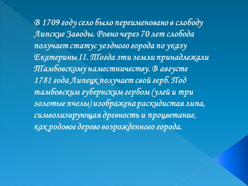 В 1709 году село было переименовано в слободу