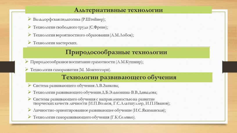 Альтернативные технологии Вальдорфская педагогика (Р