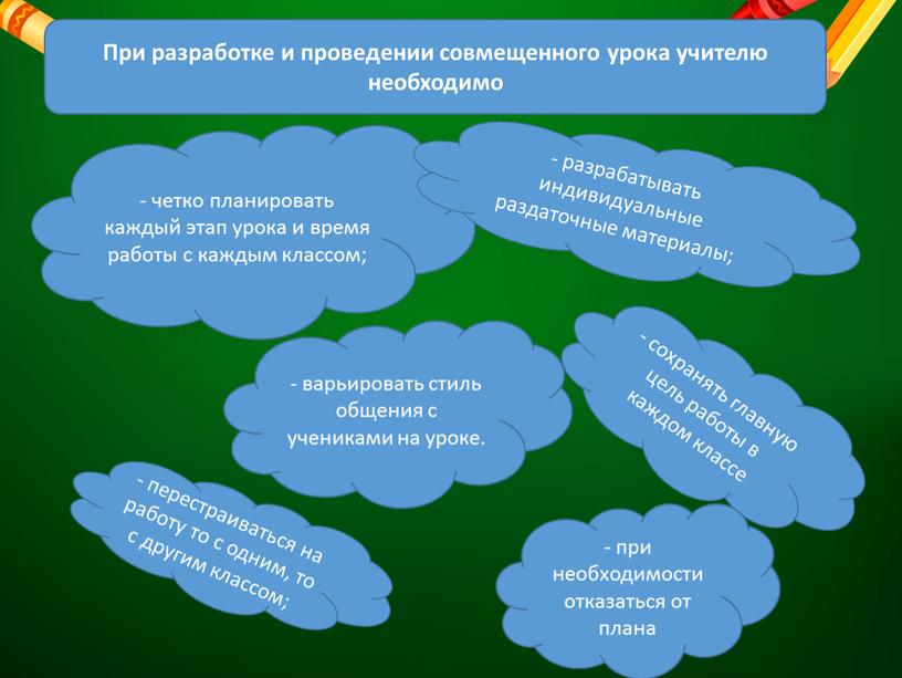 При разработке и проведении совмещенного урока учителю необходимо