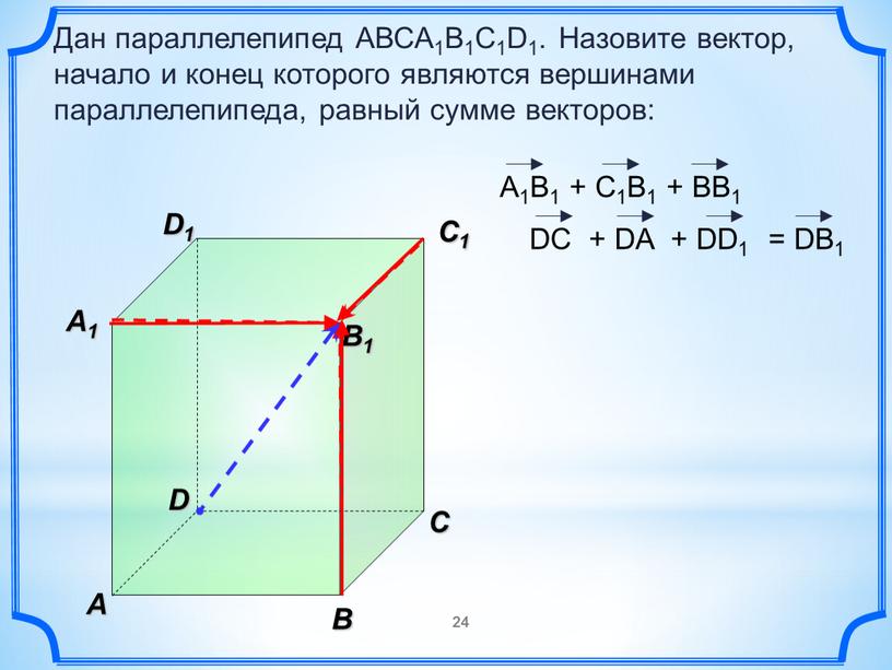 В A С C1 D1 Дан параллелепипед