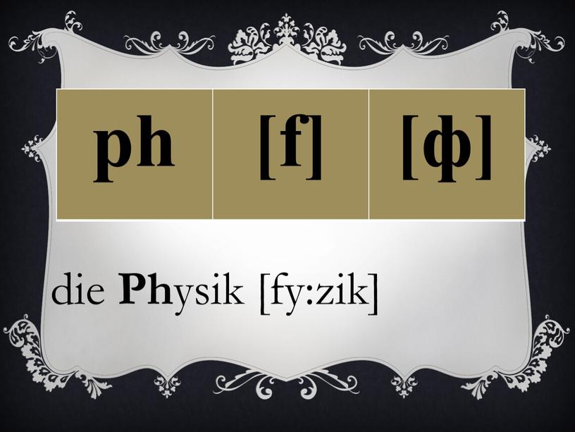 ph [f] [ф] die Ph ysik [fy:zik]