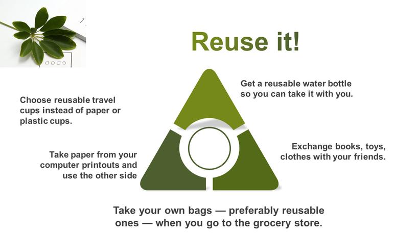 Take your own bags — preferably reusable ones — when you go to the grocery store