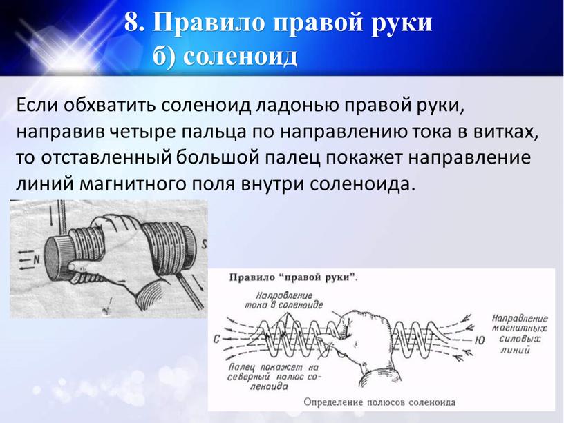 Правило правой руки б) соленоид