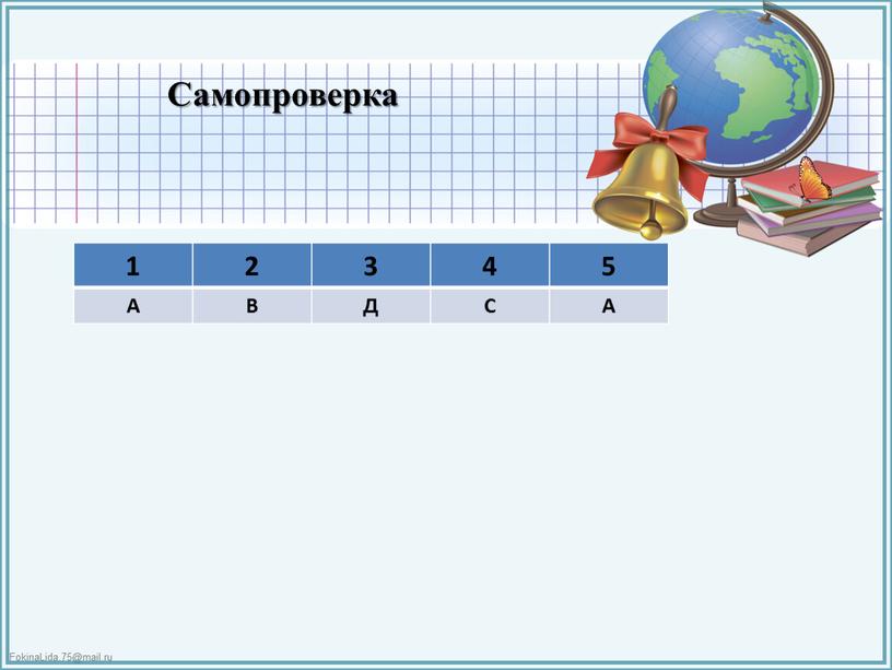 Самопроверка 1 2 3 4 5 А В Д С