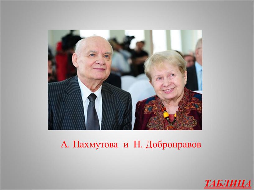 ТАБЛИЦА А. Пахмутова и Н. Добронравов