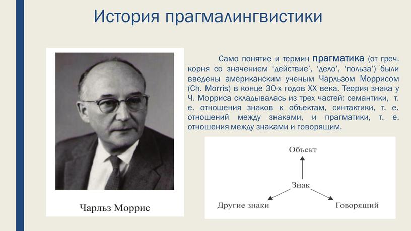 История прагмалингвистики Само понятие и термин прагматика (от греч