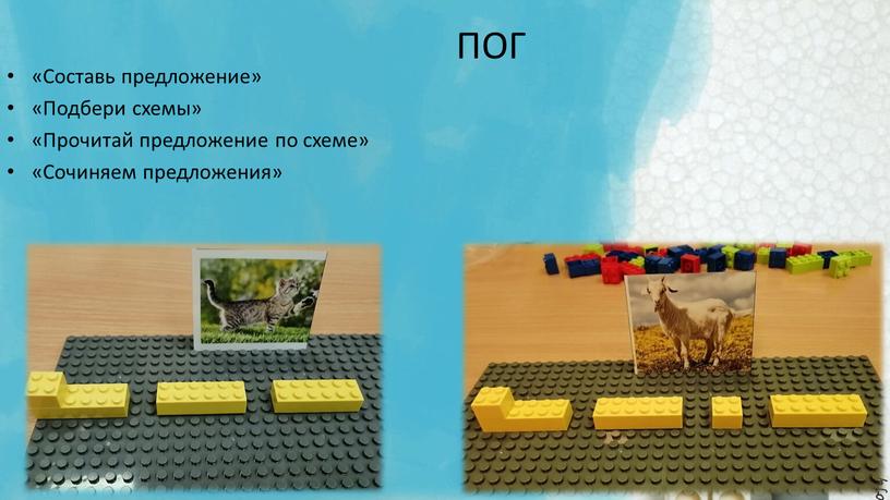 ПОГ «Составь предложение» «Подбери схемы» «Прочитай предложение по схеме» «Сочиняем предложения»