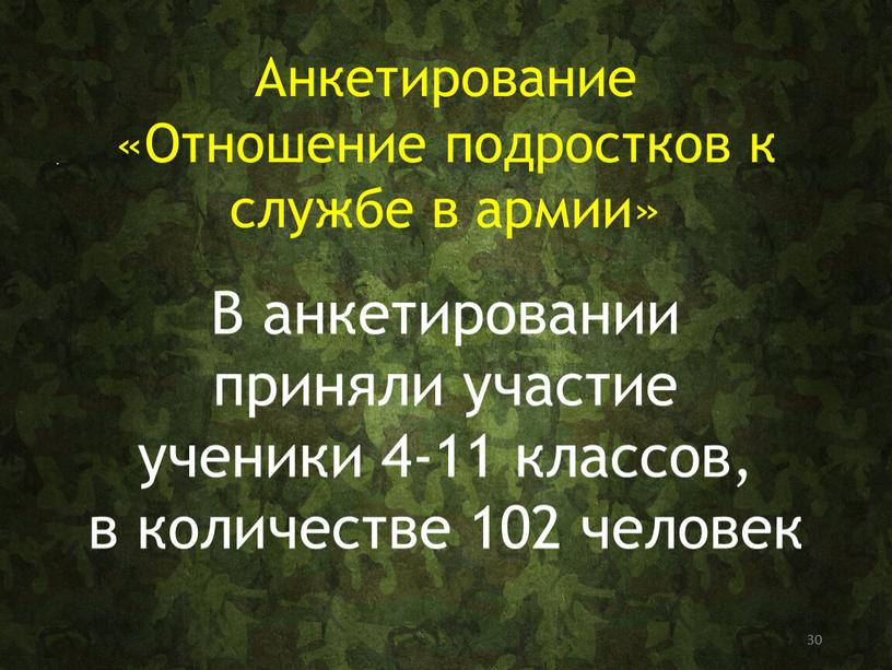 Анкетирование «Отношение подростков к службе в армии»