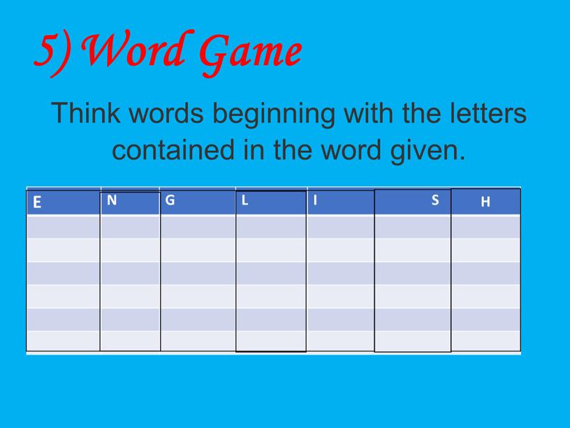 Word Game Think words beginning with the letters contained in the word given
