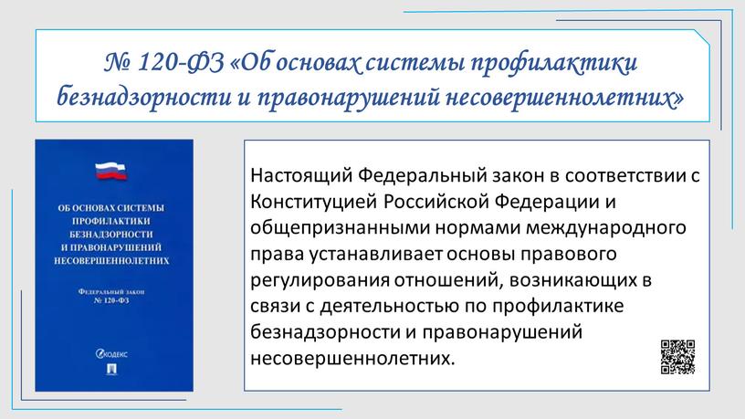 ФЗ «Об основах системы профилактики безнадзорности и правонарушений несовершеннолетних»