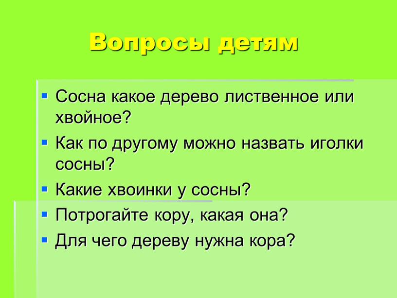 Вопросы детям Сосна какое дерево лиственное или хвойное?