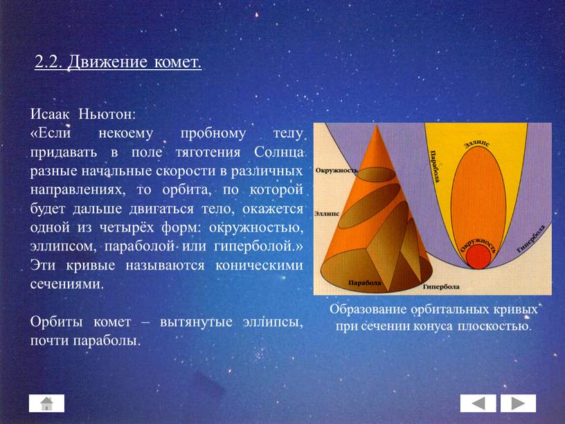 Движение комет. Исаак Ньютон: «Если некоему пробному телу придавать в поле тяготения