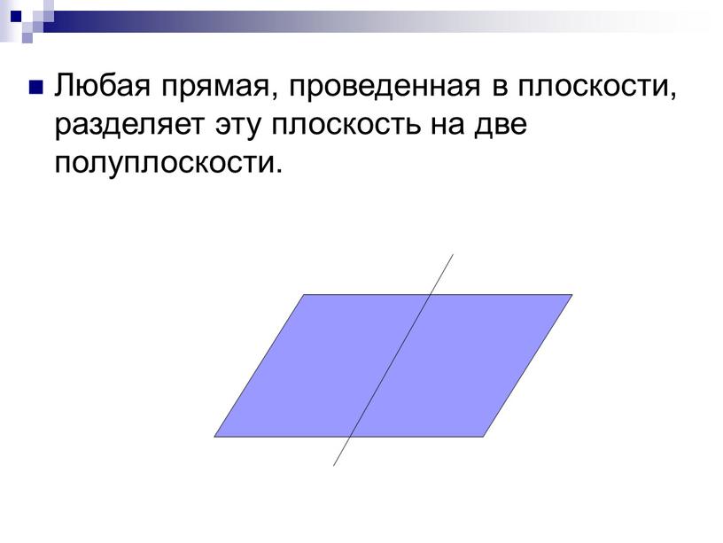 Любая прямая, проведенная в плоскости, разделяет эту плоскость на две полуплоскости