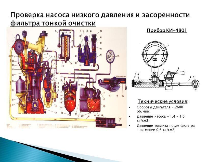 Проверка насоса низкого давления и засоренности фильтра тонкой очистки