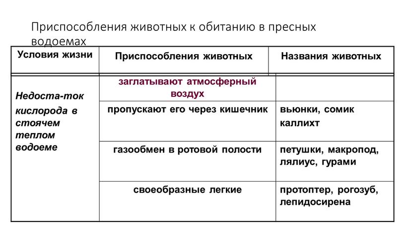 Приспособления животных к обитанию в пресных водоемах