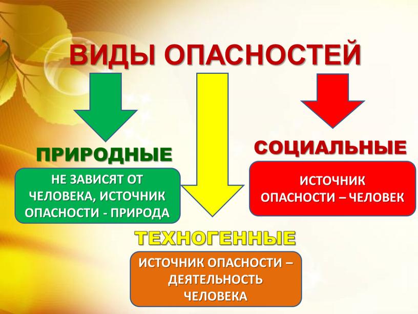 ВИДЫ ОПАСНОСТЕЙ ПРИРОДНЫЕ ТЕХНОГЕННЫЕ