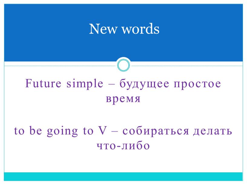 Future simple – будущее простое время to be going to