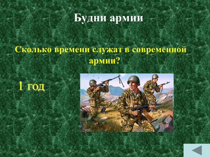 Будни армии Сколько времени служат в современной армии? 1 год