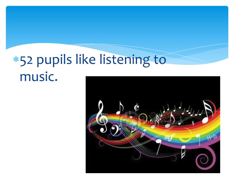 52 pupils like listening to music.