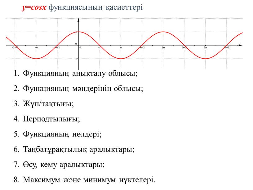 Функцияның анықталу облысы; Функцияның мәндерінің облысы;