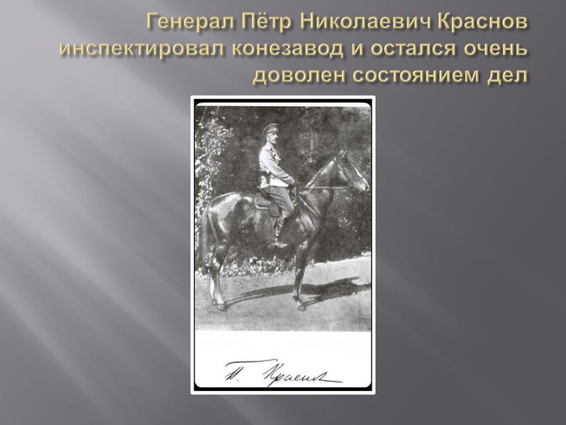 Генерал Пётр Николаевич Краснов инспектировал конезавод и остался очень доволен состоянием дел