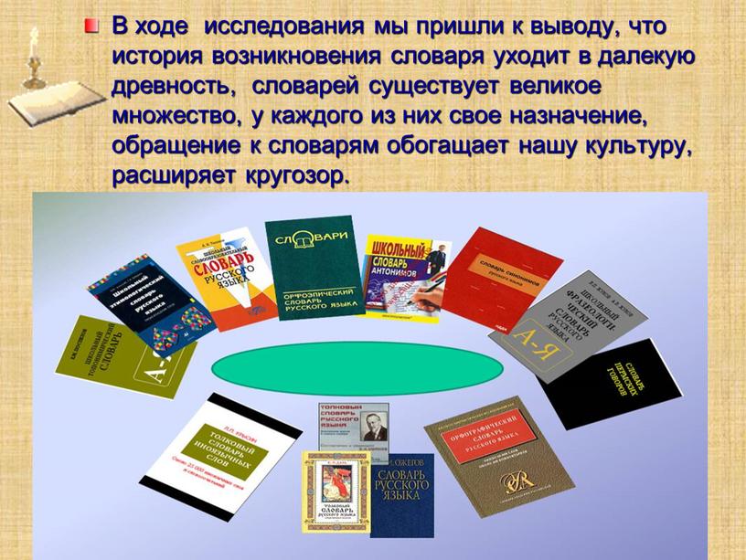 В ходе исследования мы пришли к выводу, что история возникновения словаря уходит в далекую древность, словарей существует великое множество, у каждого из них свое назначение,…