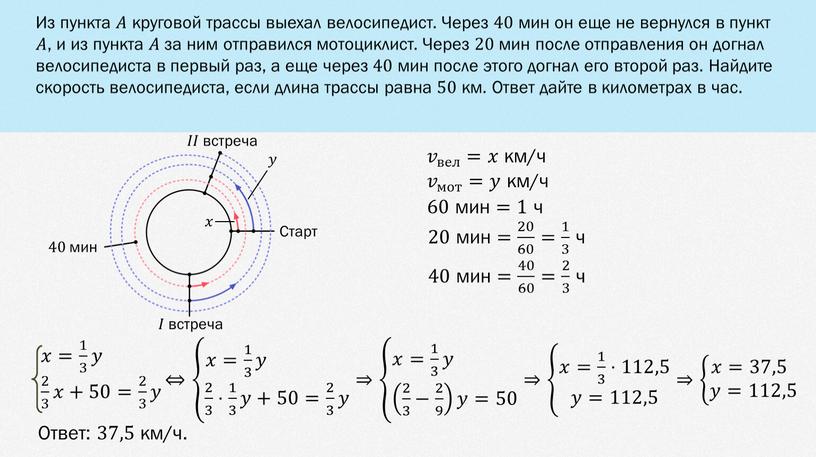 Из пункта 𝐴𝐴 круговой трассы выехал велосипедист