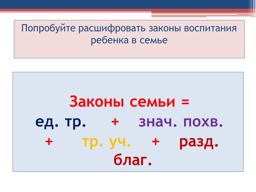 Попробуйте расшифровать законы воспитания ребенка в семье