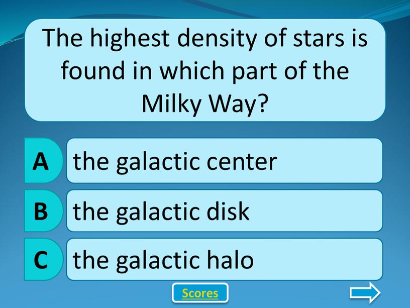 The highest density of stars is found in which part of the