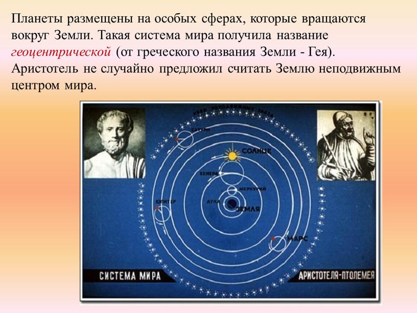 Планеты размещены на особых сферах, которые вращаются вокруг