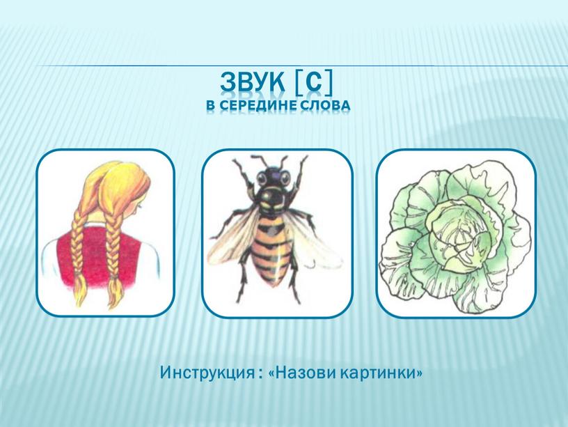 С ] в середине слова Инструкция : «Назови картинки»