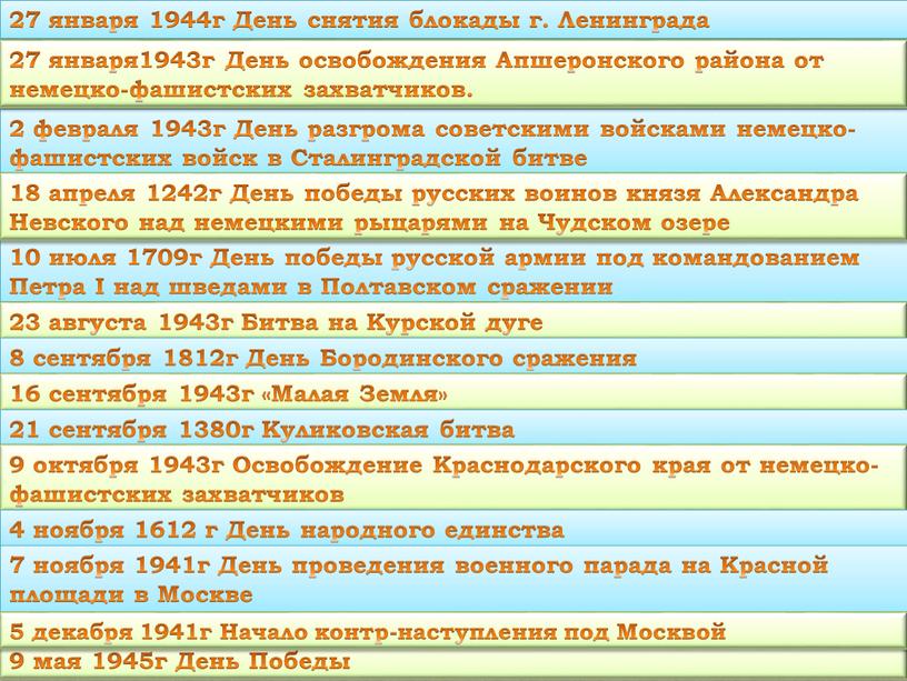 День снятия блокады г. Ленинграда 2 февраля 1943г