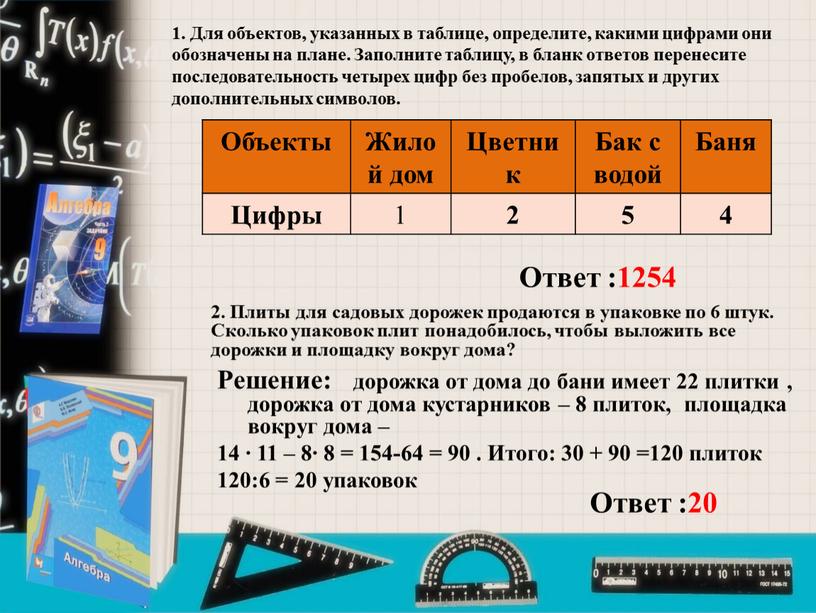 Для объектов, указанных в таблице, определите, какими цифрами они обозначены на плане