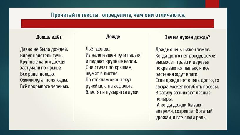 "Виды текство" Урок русского языка во 2 классе.