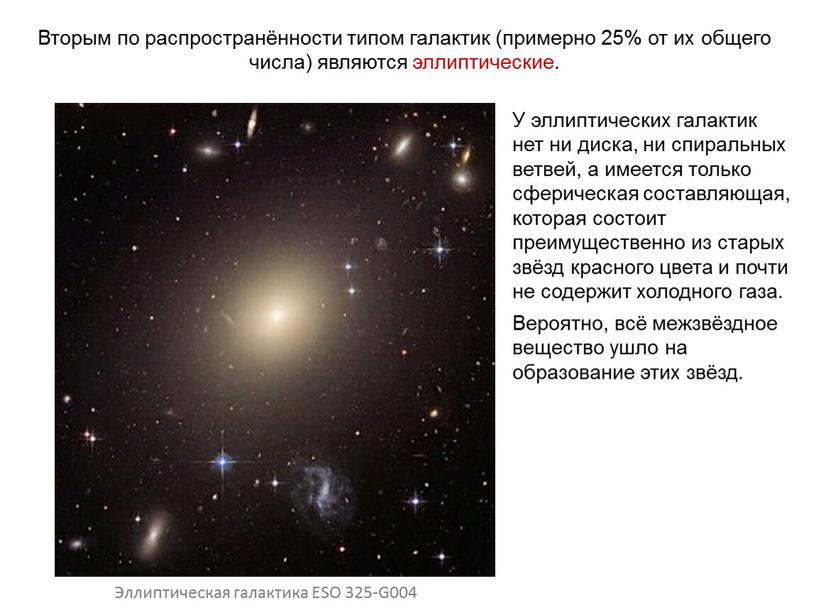 Веста Паллада Вторым по распространённости типом галактик (примерно 25% от их общего числа) являются эллиптические