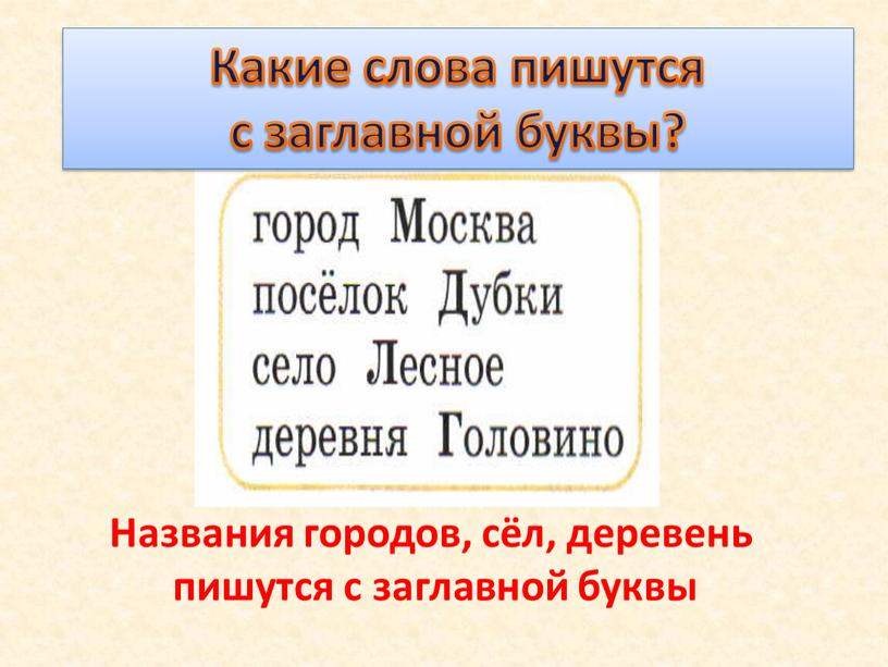 Названия городов, сёл, деревень пишутся с заглавной буквы