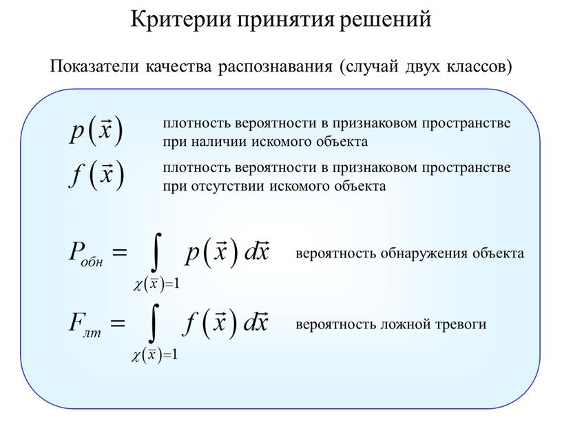 Показатели качества распознавания (случай двух классов)