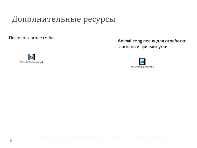 Дополнительные ресурсы Песня о глаголе to be