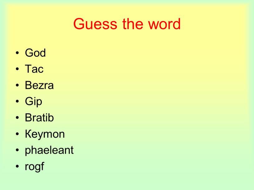 Guess the word God Tac Bezra