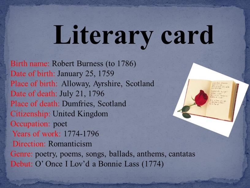 Literary card Birth name: Robert