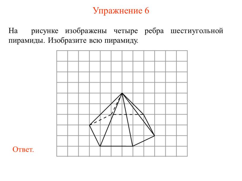 Упражнение 6 На рисунке изображены четыре ребра шестиугольной пирамиды