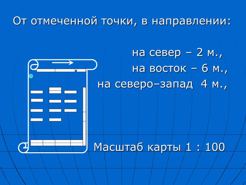 От отмеченной точки, в направлении: на север – 2 м