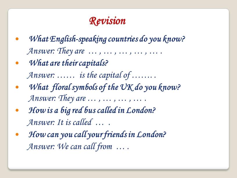 Revision What English-speaking countries do you know?