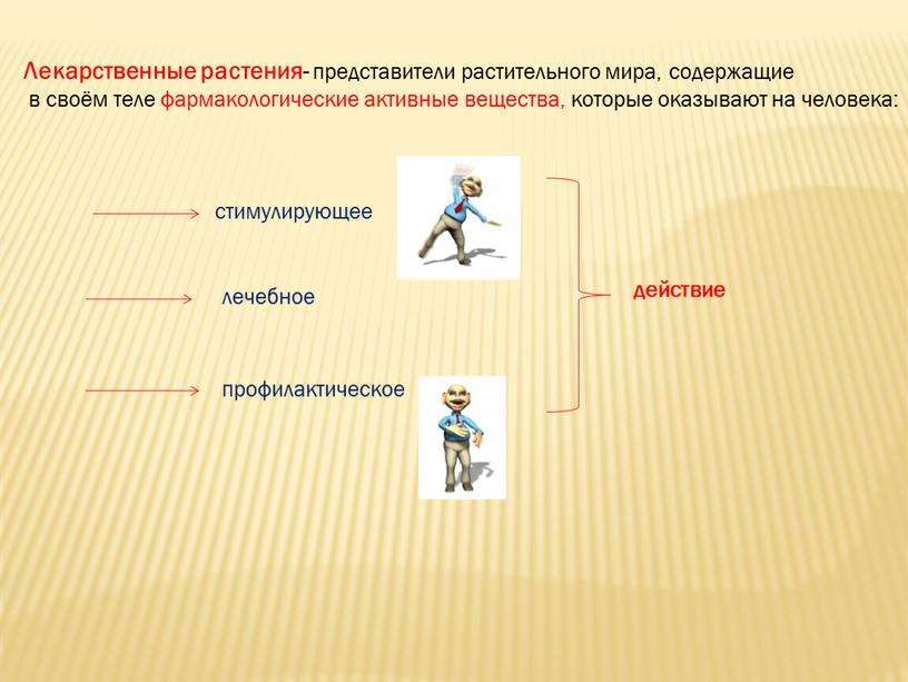 Лекарственные растения- представители растительного мира, содержащие в своём теле фармакологические активные вещества, которые оказывают на человека: стимулирующее лечебное профилактическое действие