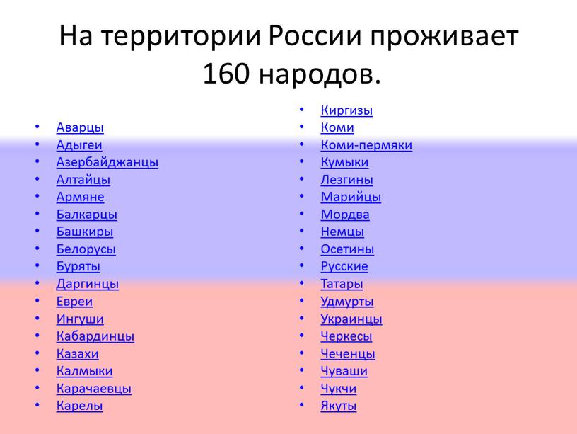 На территории России проживает 160 народов