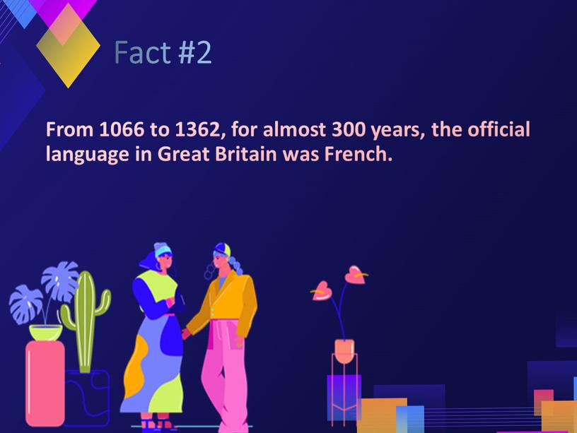 Fact #2 From 1066 to 1362, for almost 300 years, the official language in