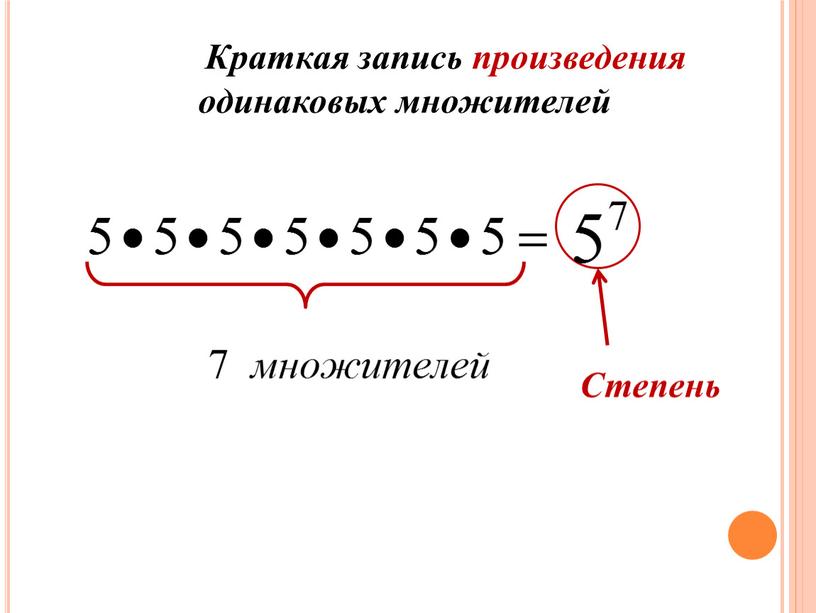 Краткая запись произведения одинаковых множителей